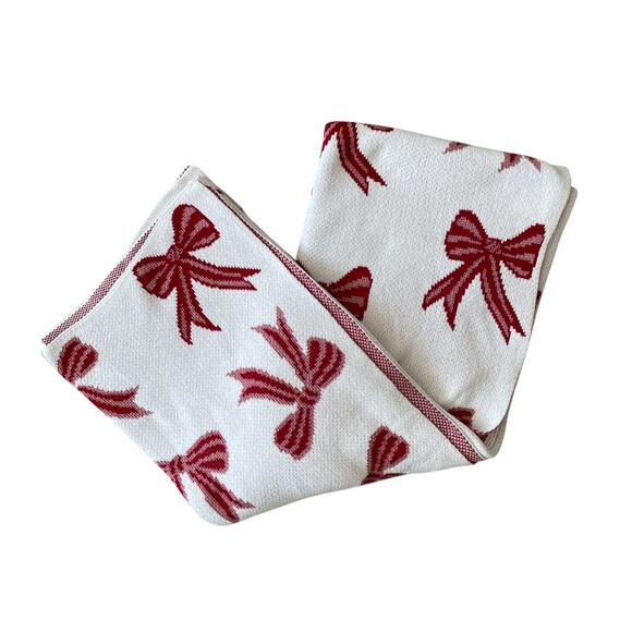 Rachel Zoe BOWS Oversized Throw Blanket 50x70 Red & White NEW - Picture 3 of 15